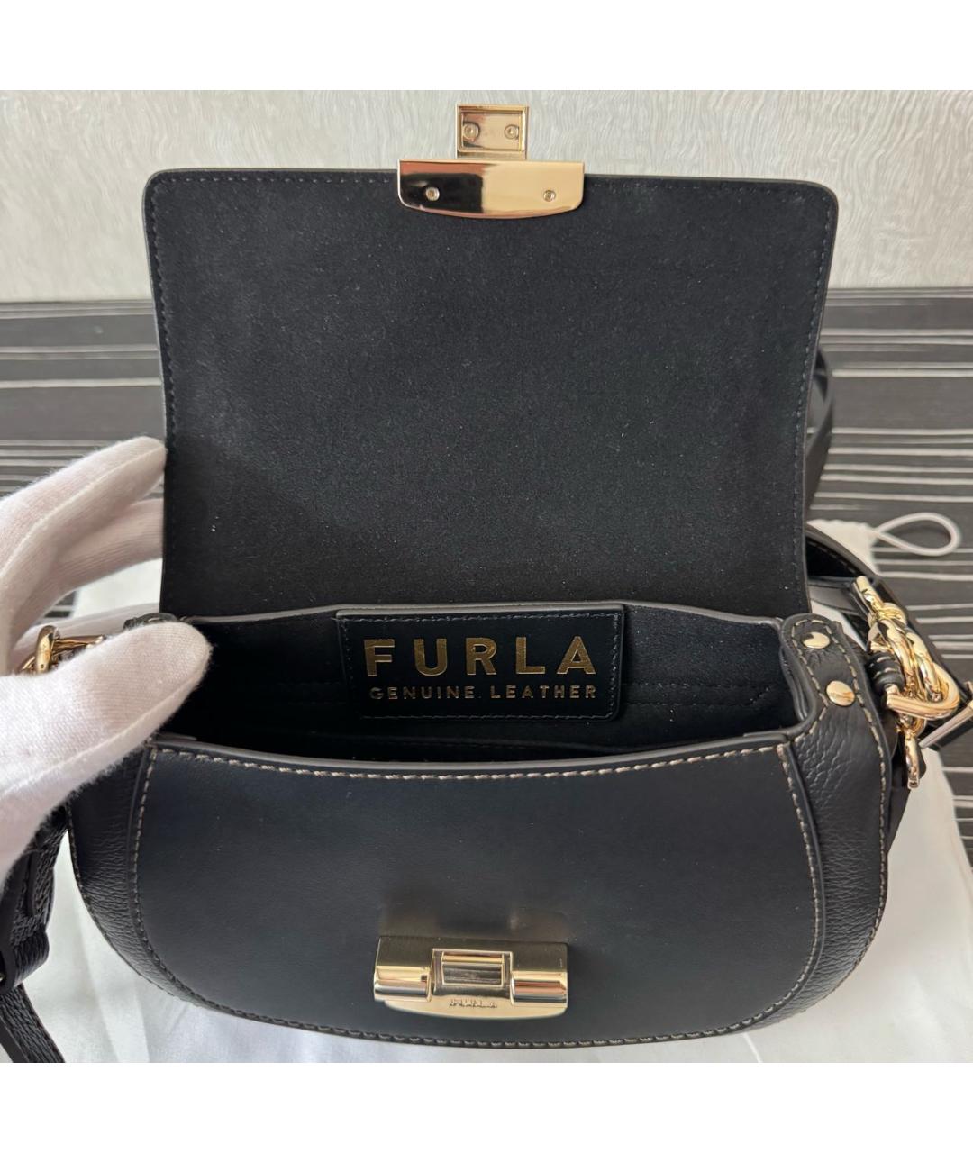 FURLA Черная кожаная сумка через плечо, фото 7