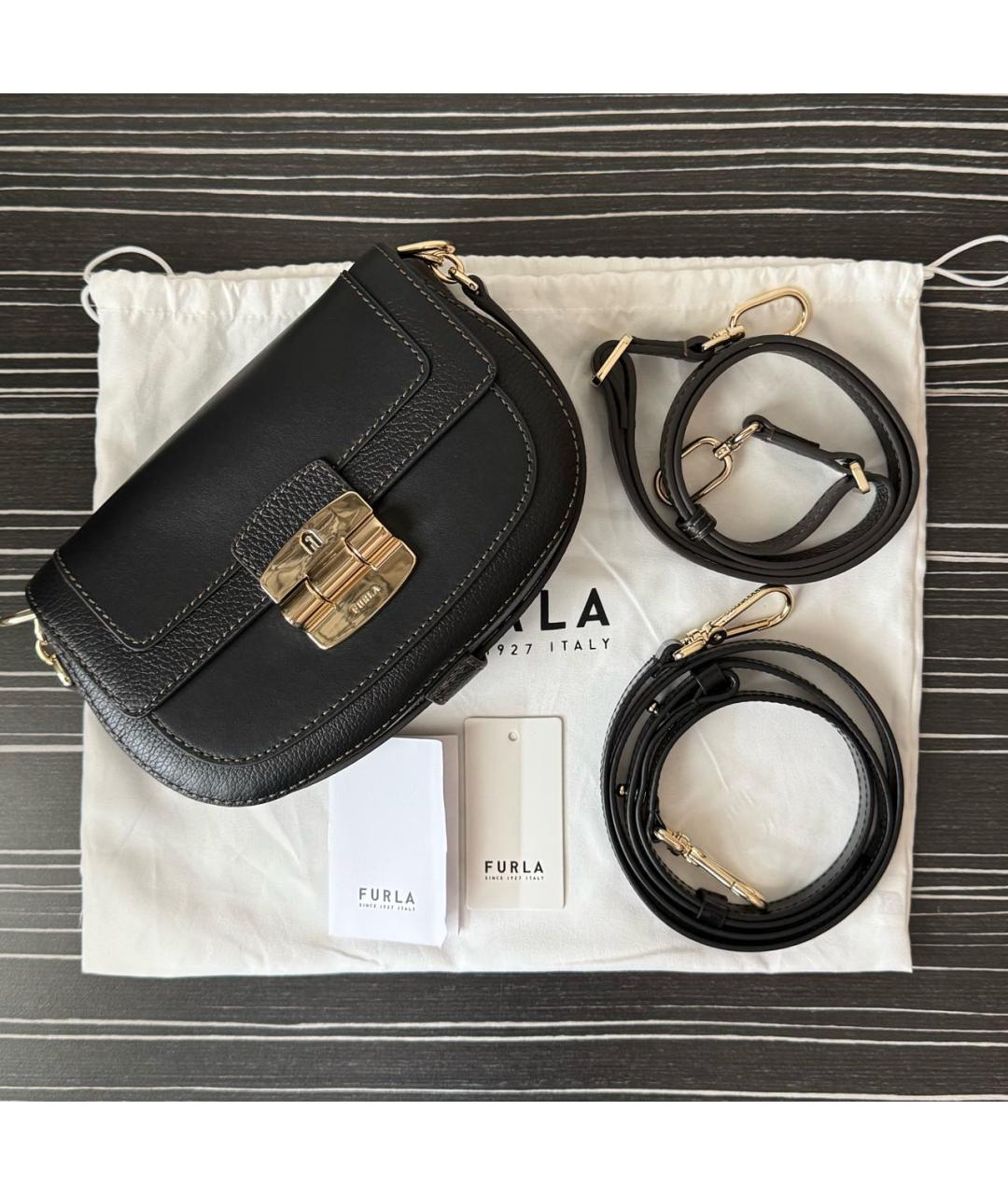 FURLA Черная кожаная сумка через плечо, фото 4