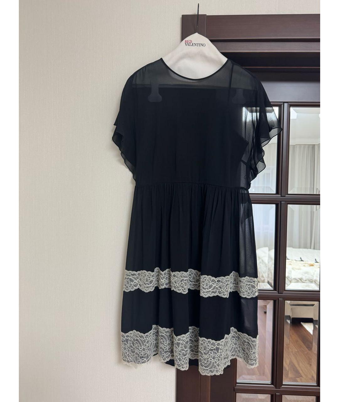 RED VALENTINO Черное шелковое коктейльное платье, фото 2