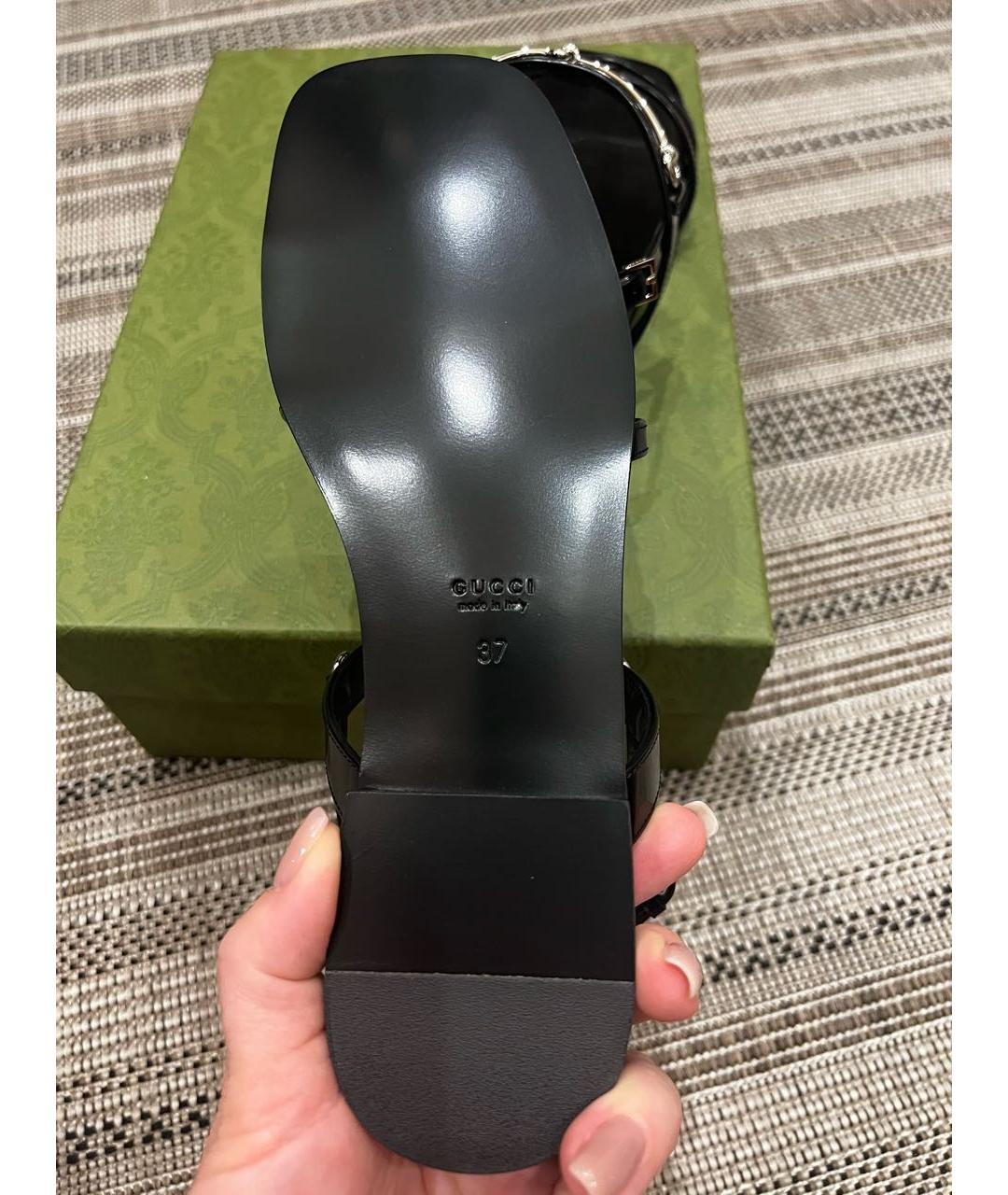 GUCCI Черные босоножки из лакированной кожи, фото 6