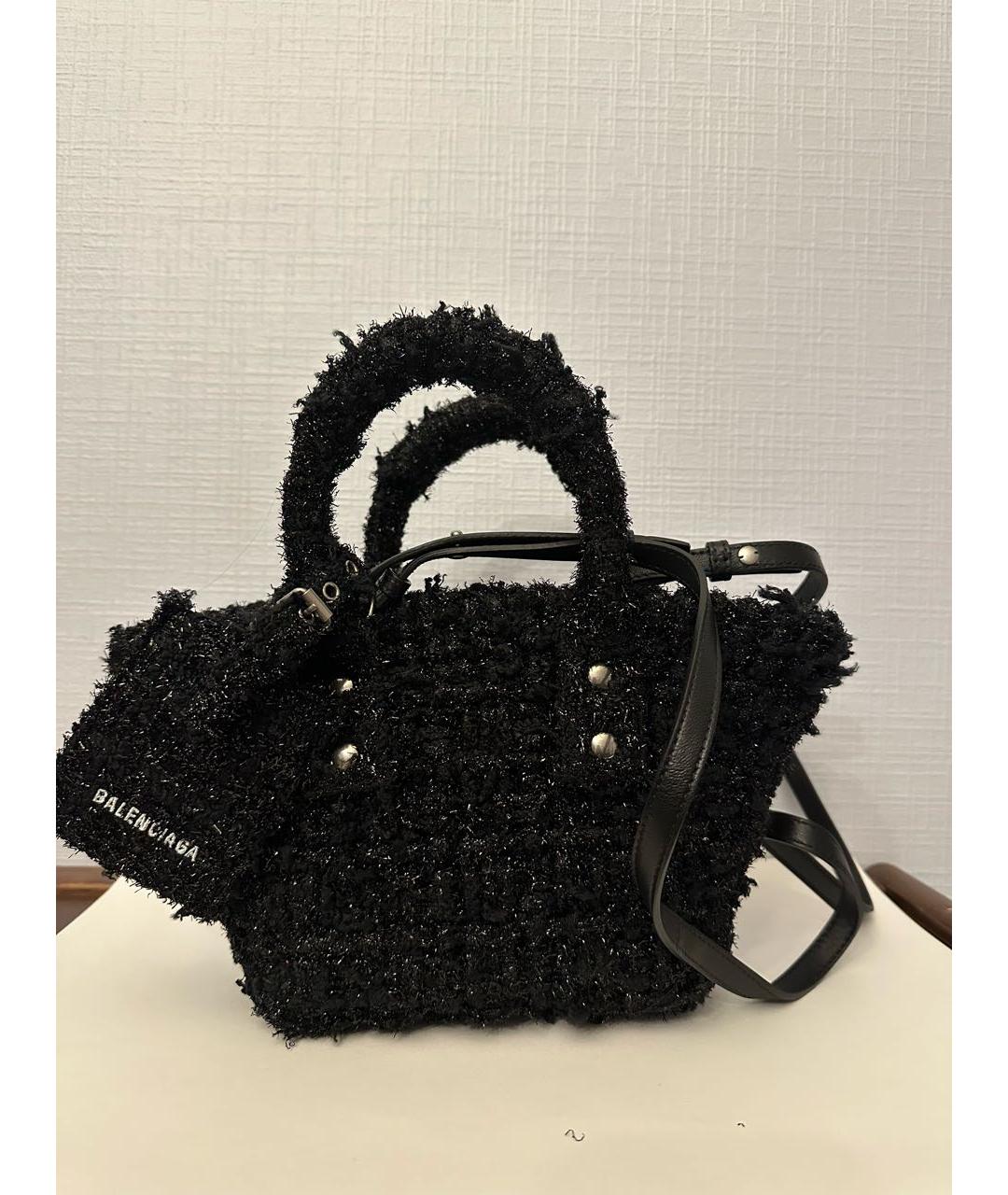 BALENCIAGA Черная твидовая сумка с короткими ручками, фото 8