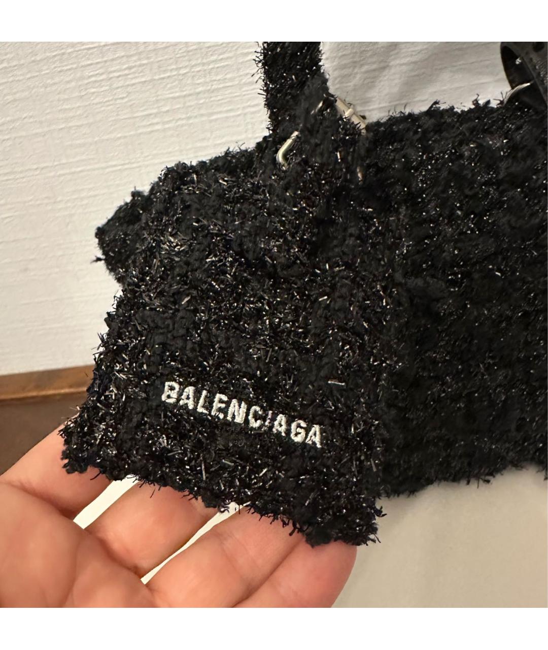 BALENCIAGA Черная твидовая сумка с короткими ручками, фото 6