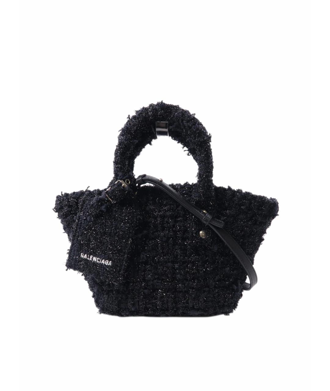 BALENCIAGA Черная твидовая сумка с короткими ручками, фото 1