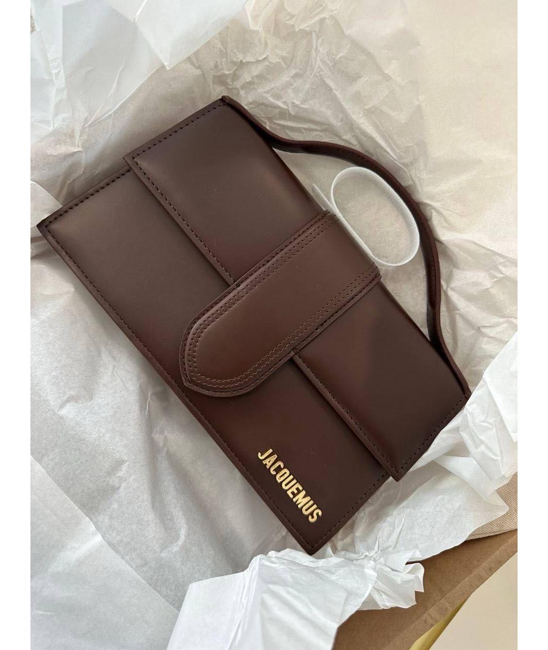 JACQUEMUS Коричневая кожаная сумка с короткими ручками, фото 5