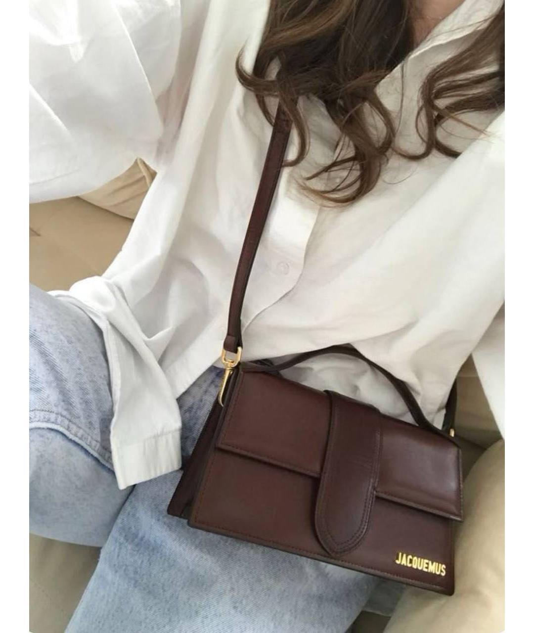 JACQUEMUS Коричневая кожаная сумка с короткими ручками, фото 6
