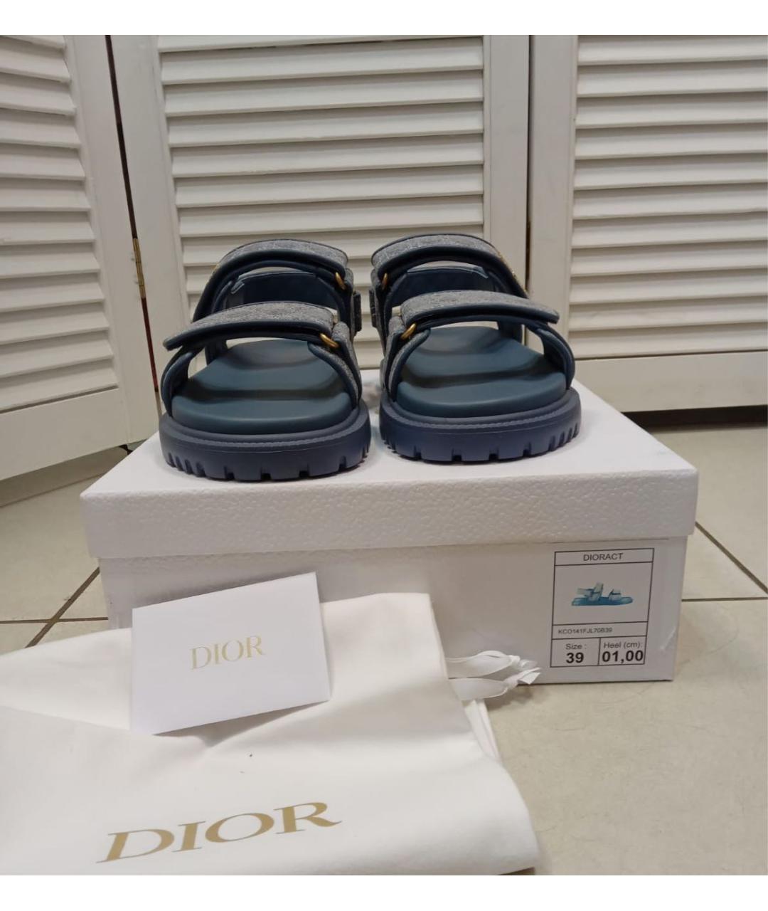 CHRISTIAN DIOR Голубые кожаные сандалии, фото 3
