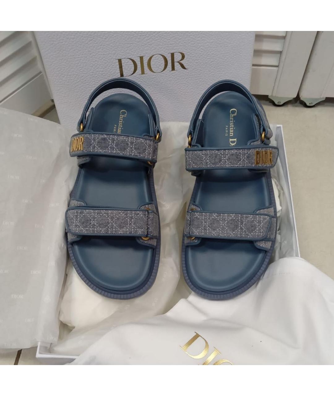 CHRISTIAN DIOR Голубые кожаные сандалии, фото 2