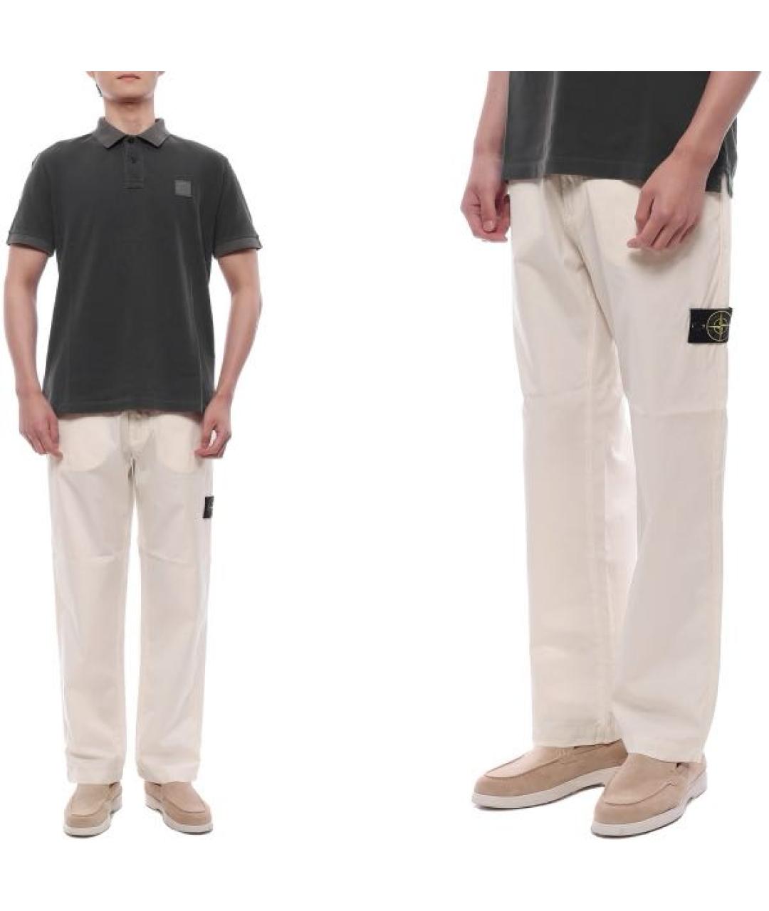 STONE ISLAND Бежевые хлопковые повседневные брюки, фото 8