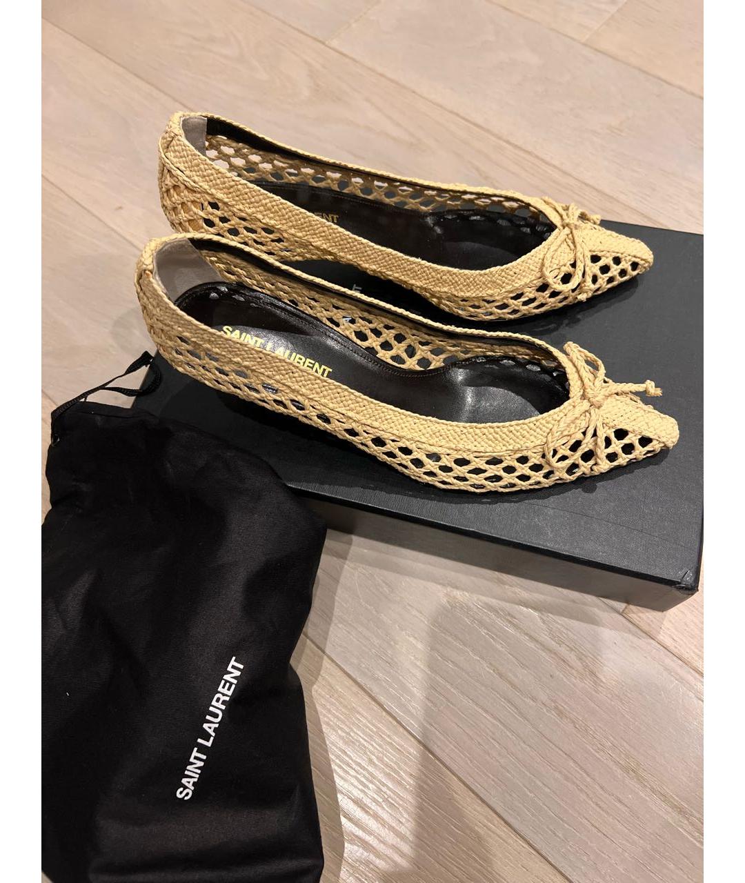 SAINT LAURENT Бежевые лодочки на низком каблуке, фото 4