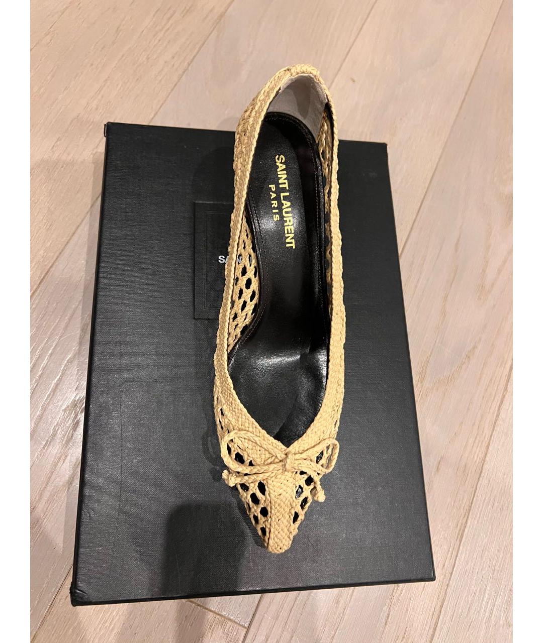 SAINT LAURENT Бежевые лодочки на низком каблуке, фото 2