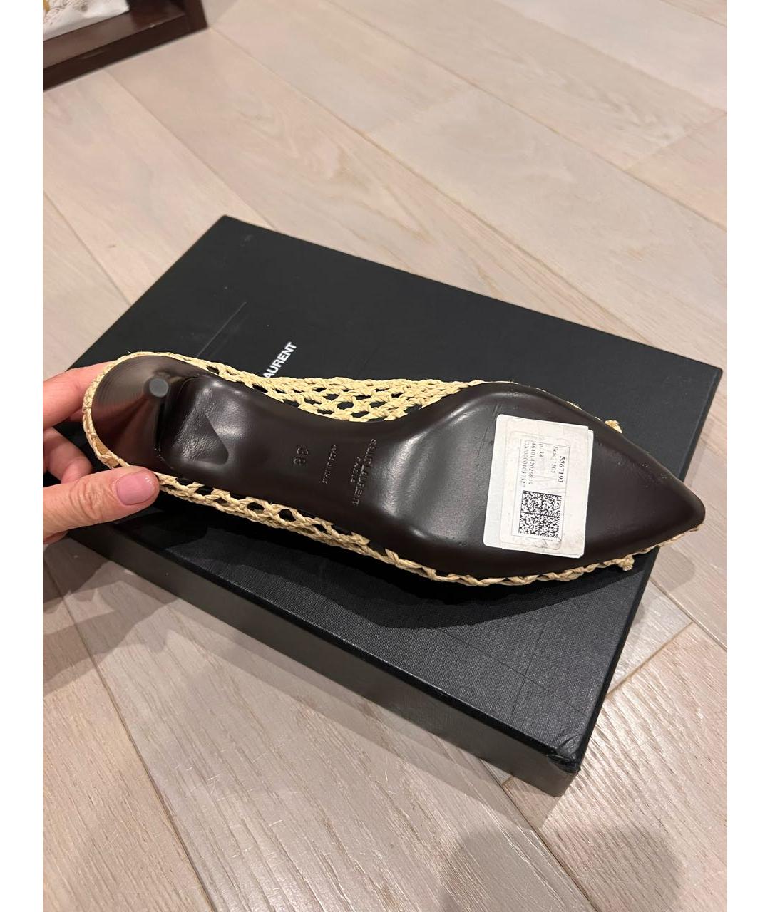 SAINT LAURENT Бежевые лодочки на низком каблуке, фото 5