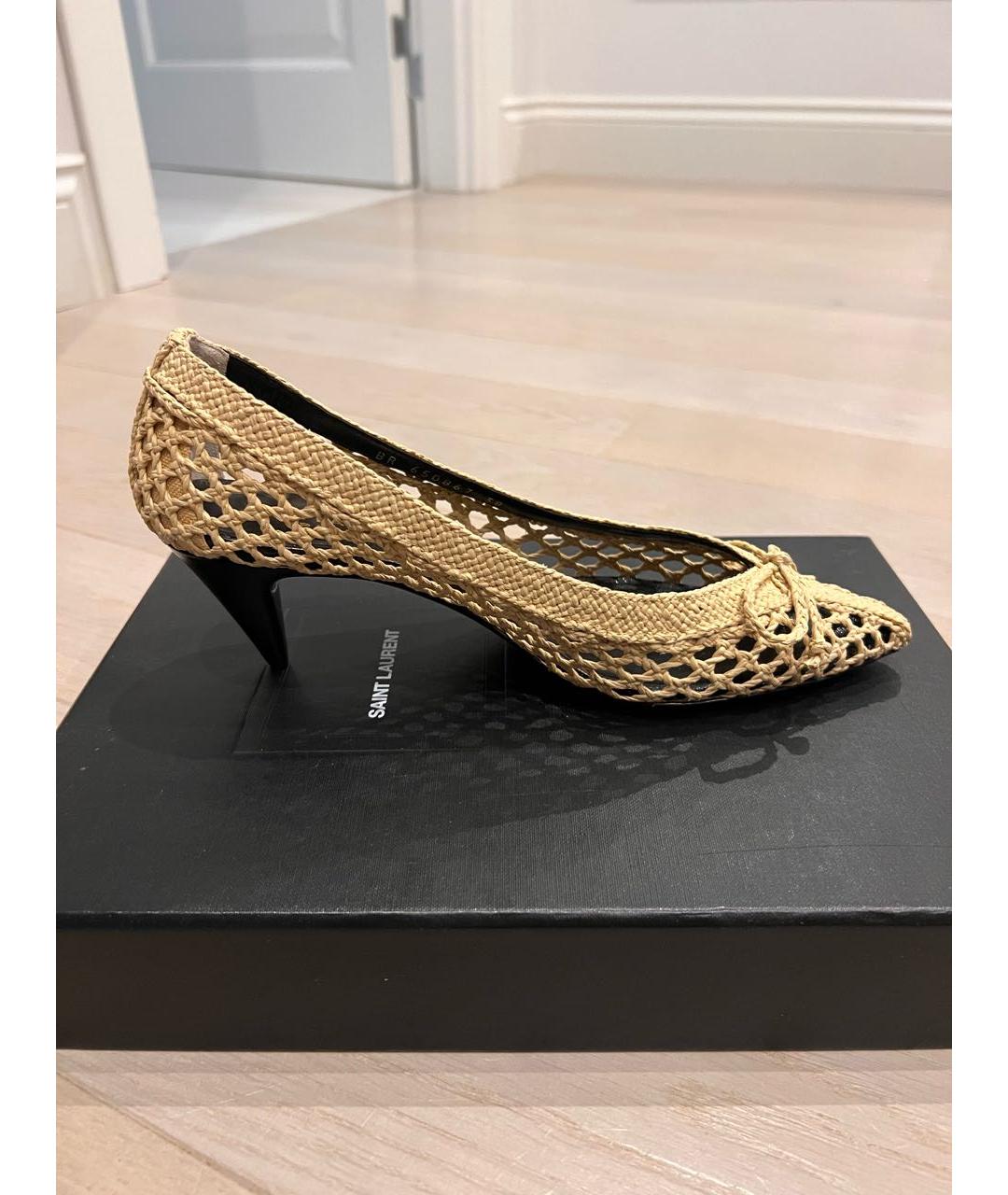 SAINT LAURENT Бежевые лодочки на низком каблуке, фото 6