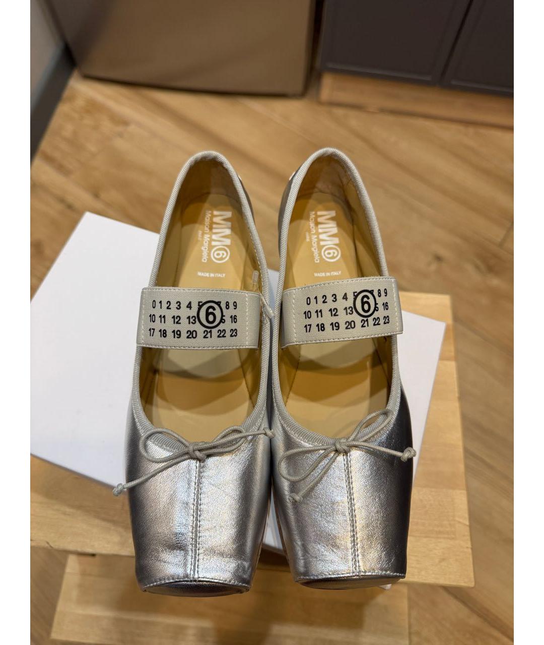 MM6 MAISON MARGIELA Серебряные кожаные балетки, фото 2