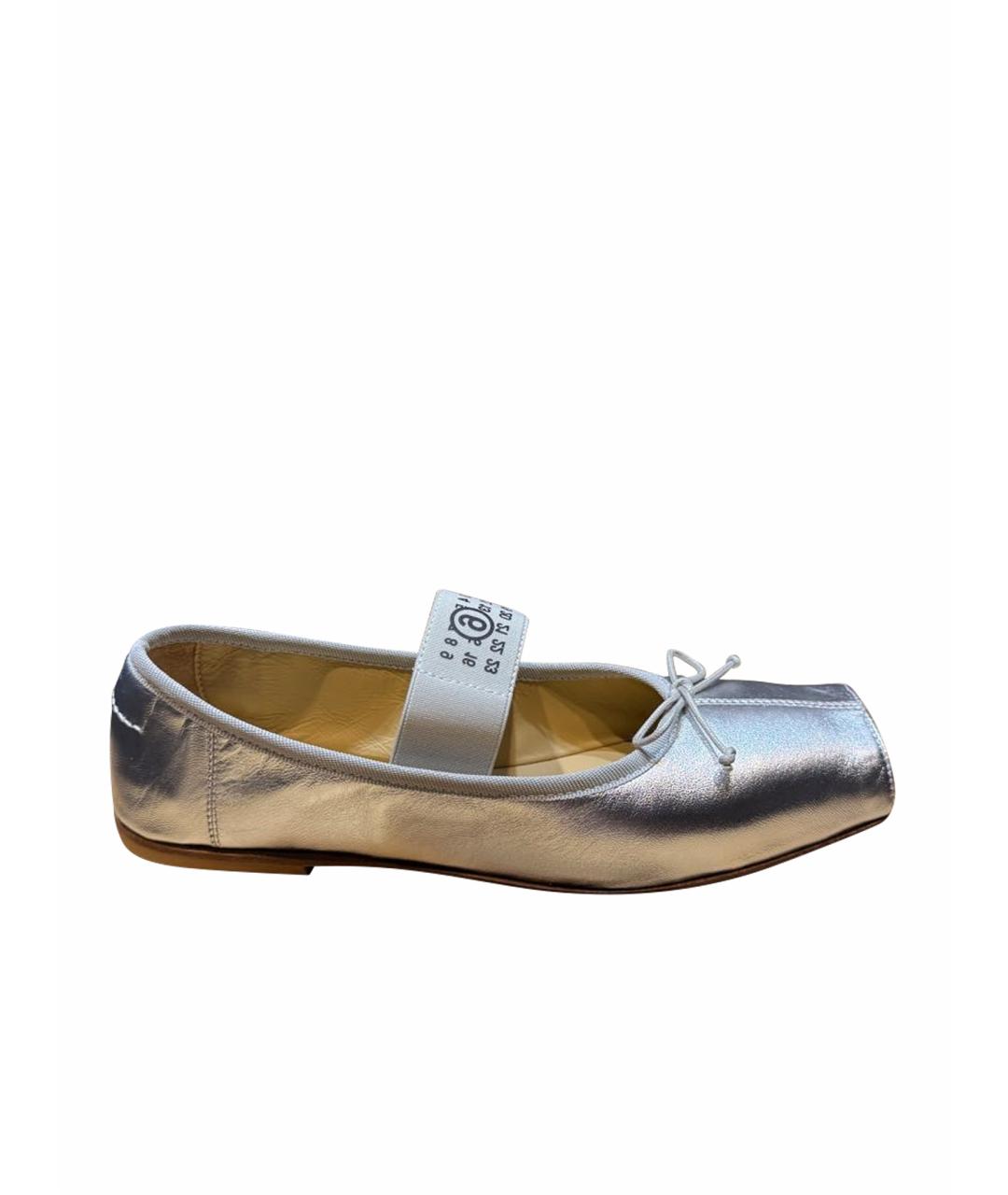 MM6 MAISON MARGIELA Серебряные кожаные балетки, фото 1