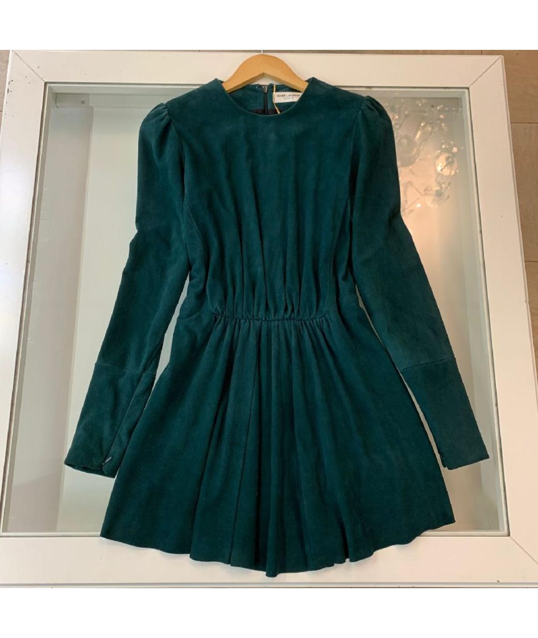 SAINT LAURENT Бирюзовое замшевое коктейльное платье, фото 10