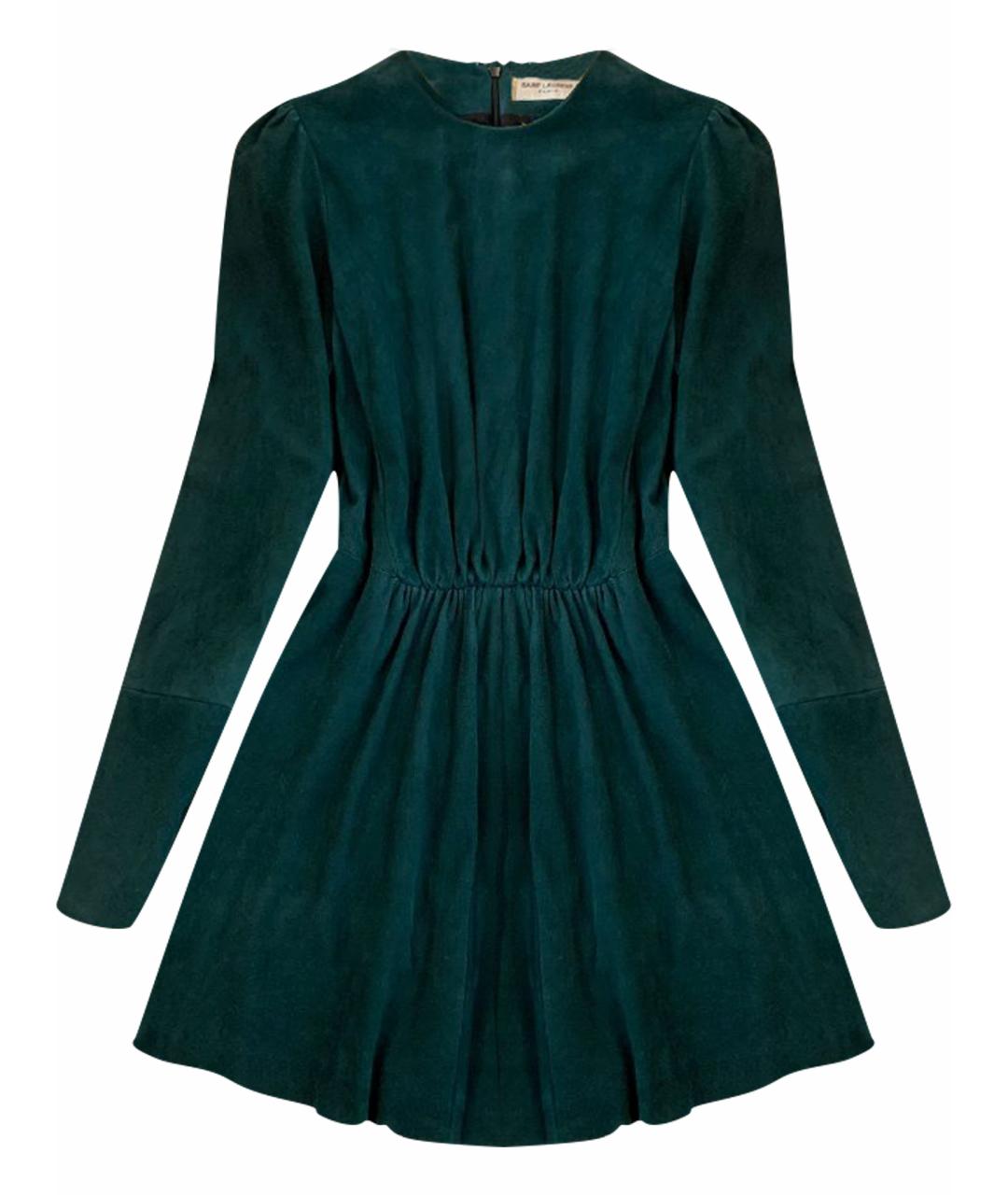 SAINT LAURENT Бирюзовое замшевое коктейльное платье, фото 1