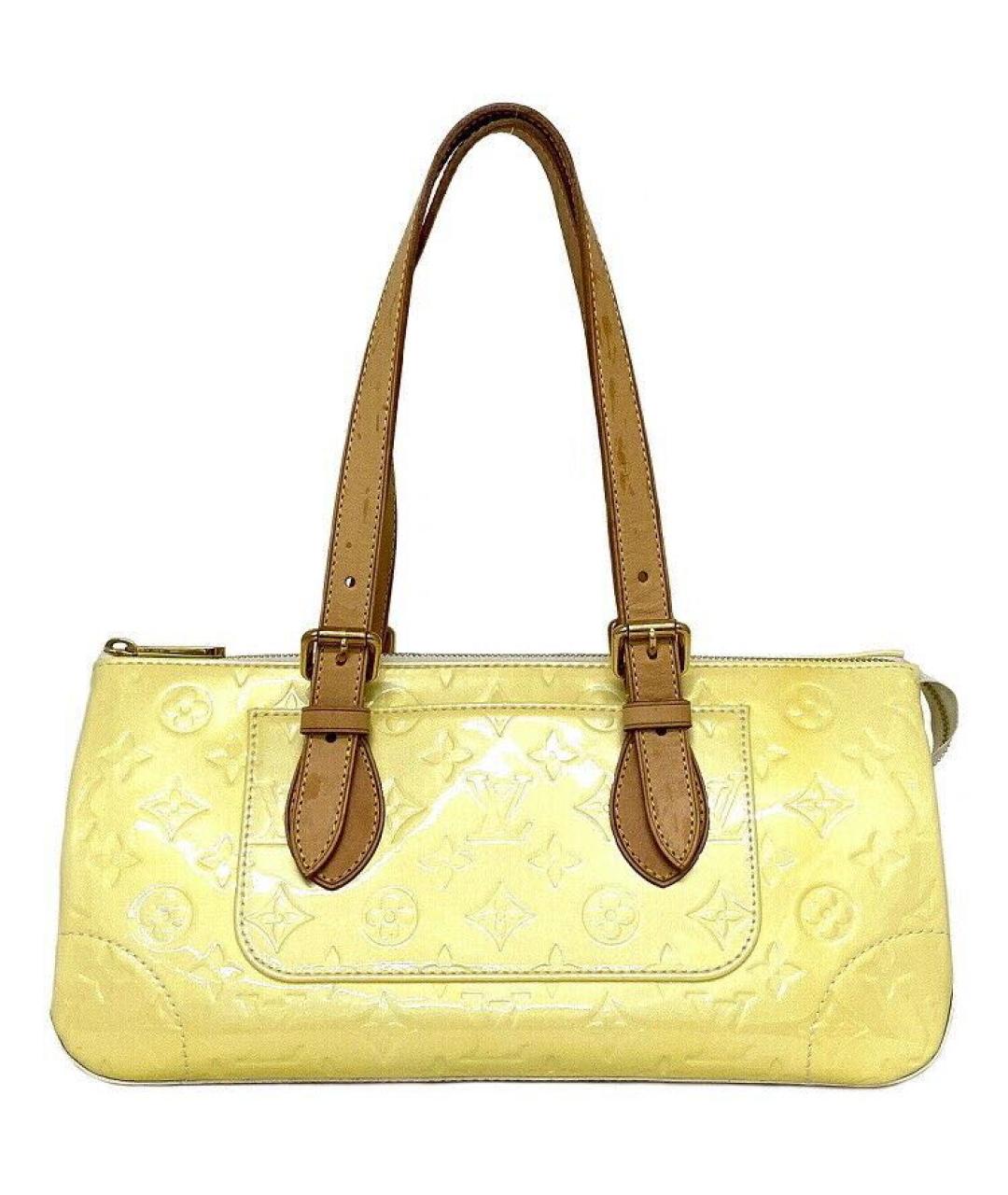 LOUIS VUITTON Горчичная сумка с короткими ручками из лакированной кожи, фото 9