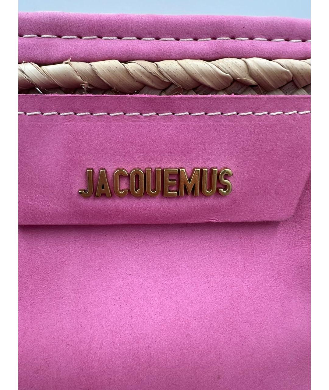 JACQUEMUS Розовая пелетеная пляжная сумка, фото 3