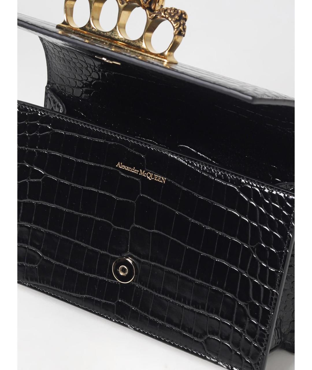 ALEXANDER MCQUEEN Черная сумка через плечо из лакированной кожи, фото 4