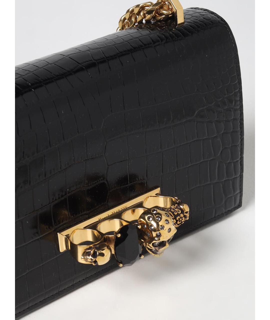 ALEXANDER MCQUEEN Черная сумка через плечо из лакированной кожи, фото 3