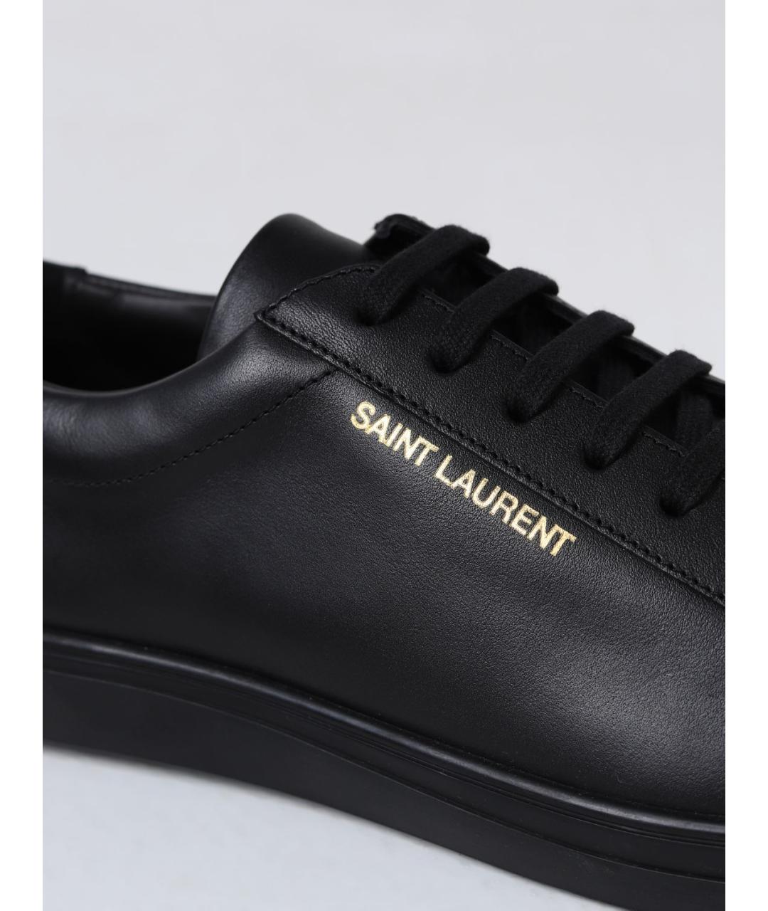 SAINT LAURENT Черные кожаные низкие кроссовки / кеды, фото 4