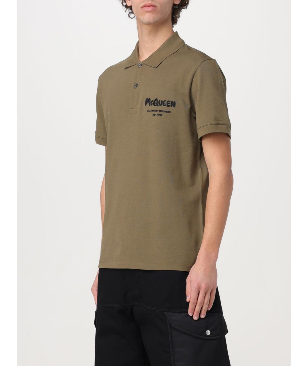 ALEXANDER MCQUEEN Хаки хлопковое поло с коротким рукавом, фото 5