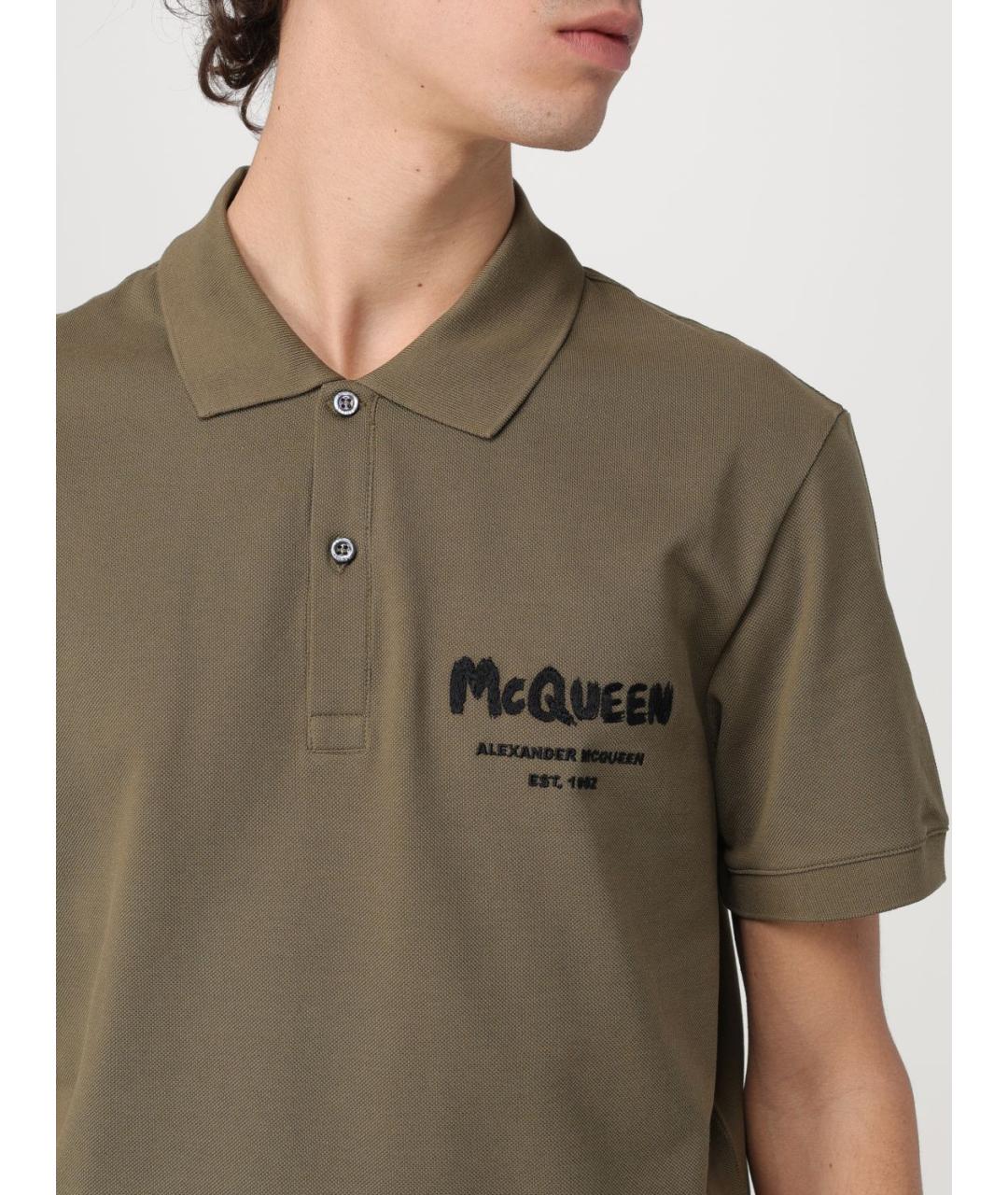 ALEXANDER MCQUEEN Хаки хлопковое поло с коротким рукавом, фото 6