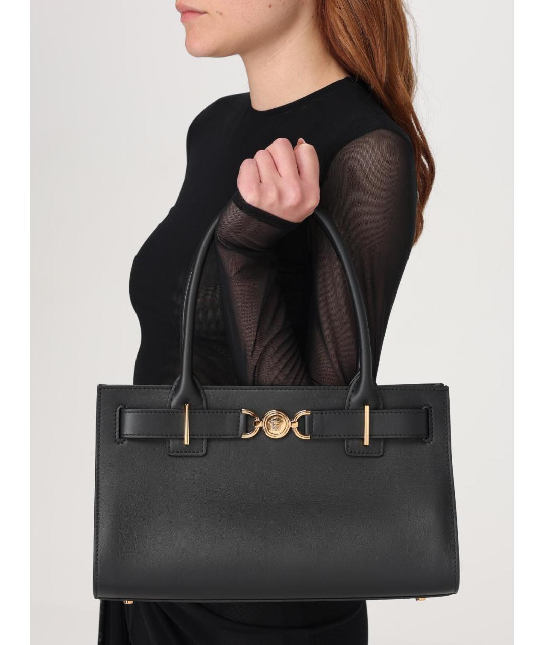 VERSACE Черная кожаная сумка тоут, фото 2