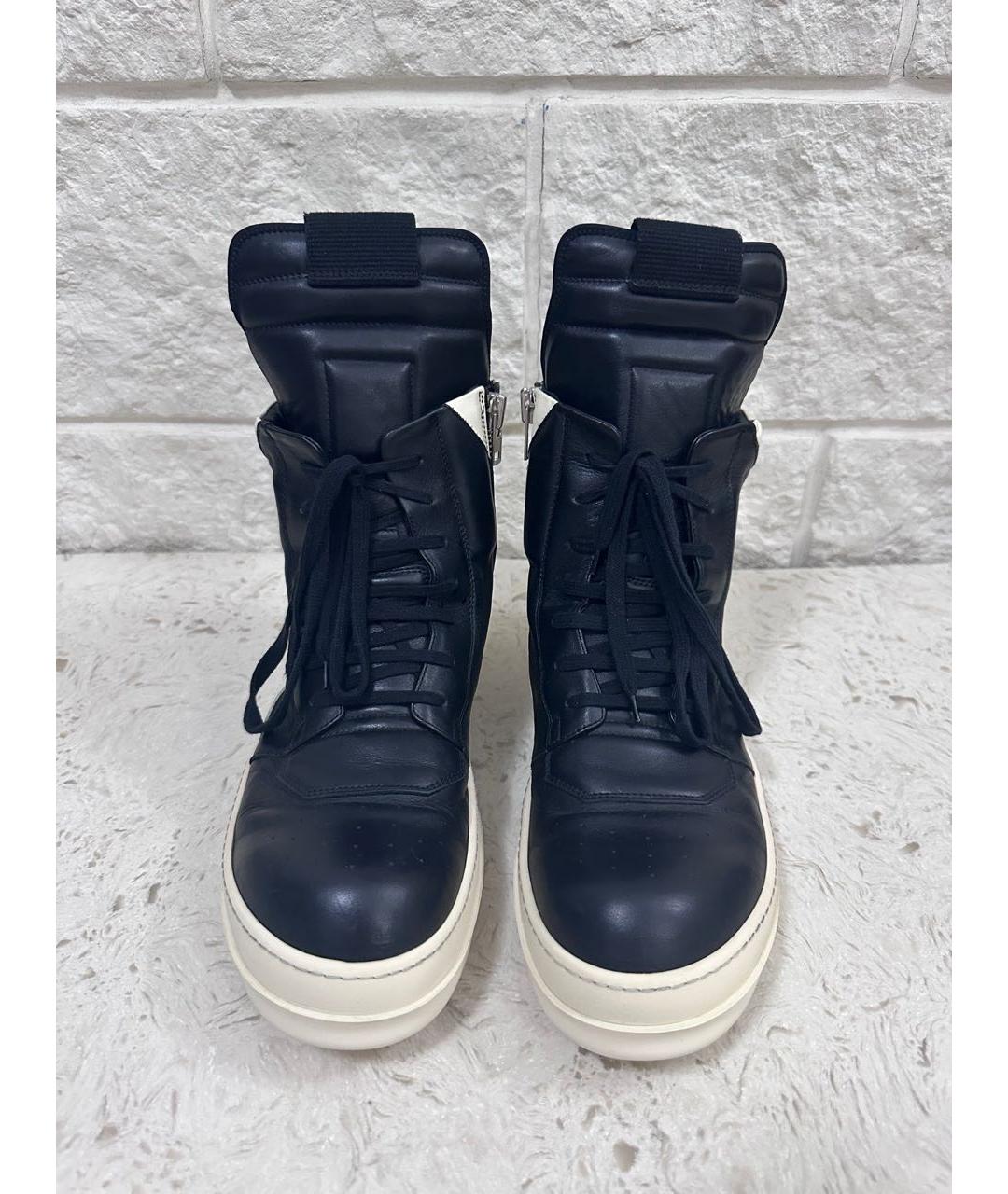 RICK OWENS Черные высокие кроссовки / кеды из искусственной кожи, фото 2