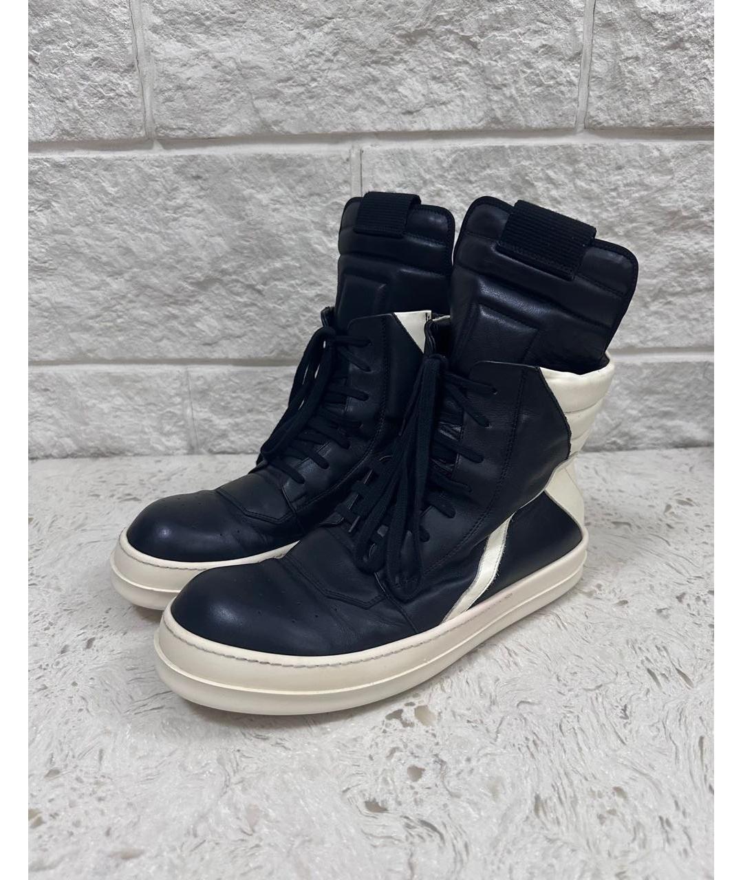 RICK OWENS Черные высокие кроссовки / кеды из искусственной кожи, фото 9