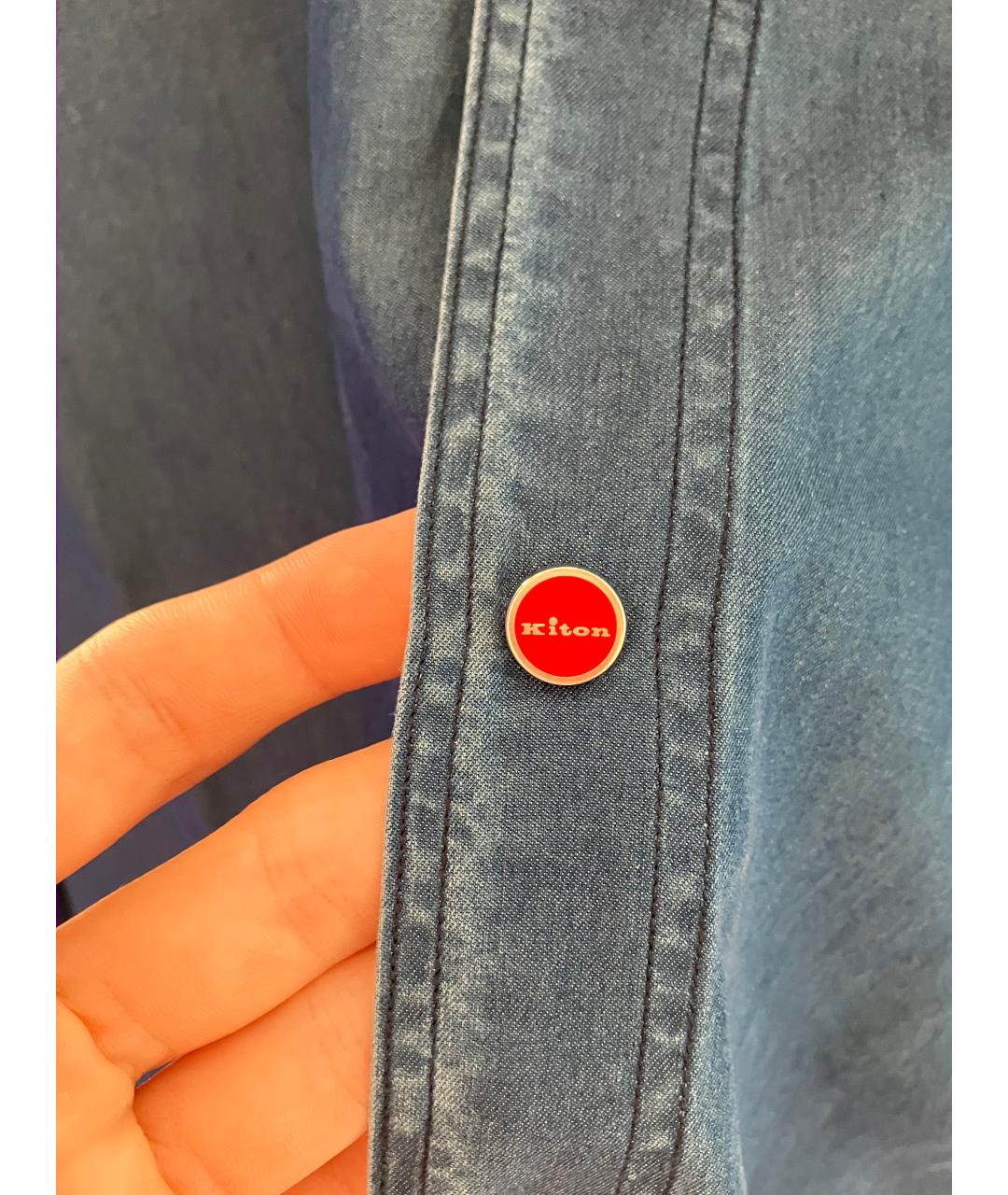KITON Синяя хлопковая кэжуал рубашка, фото 4