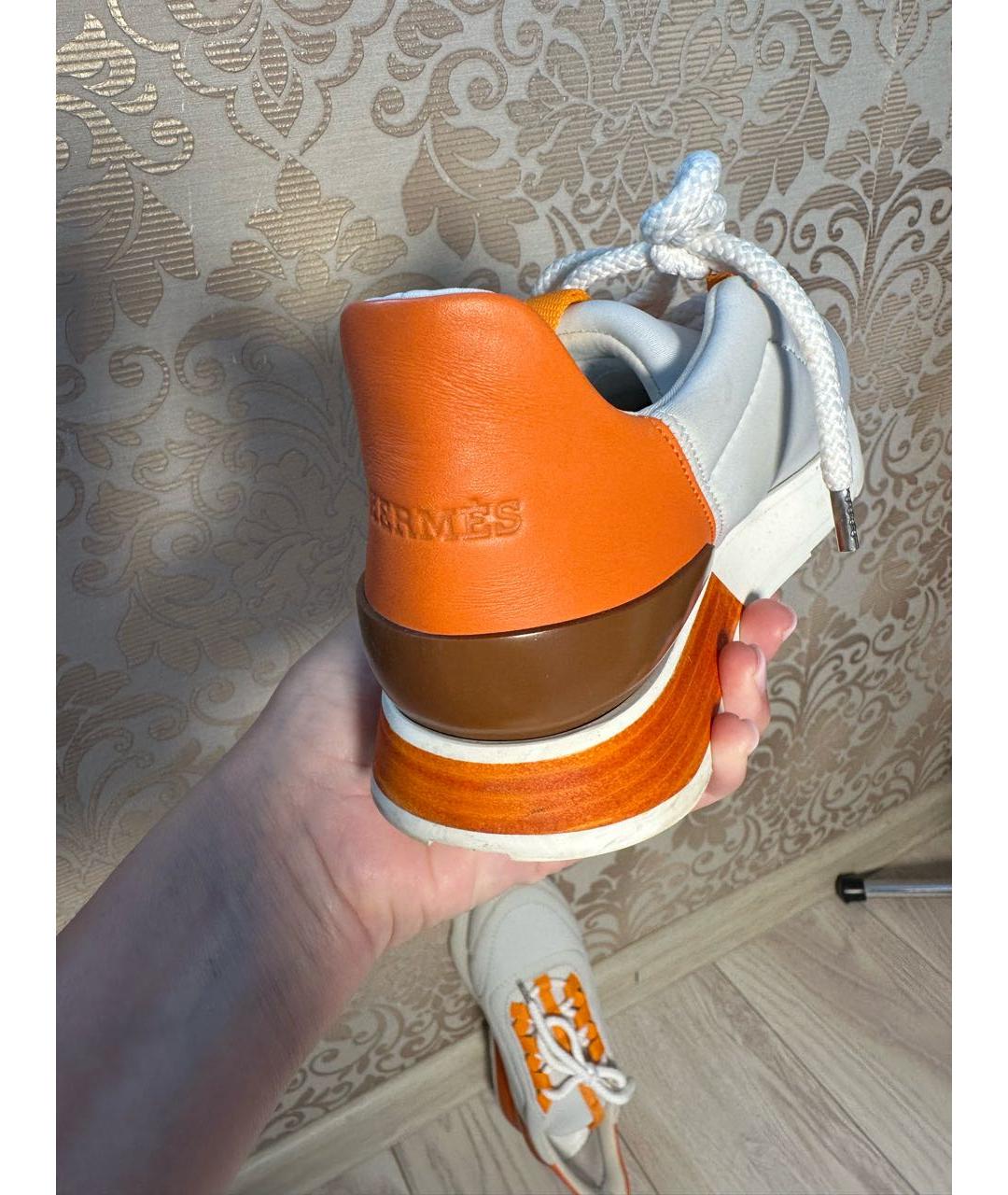 HERMES Белые кожаные кроссовки, фото 4