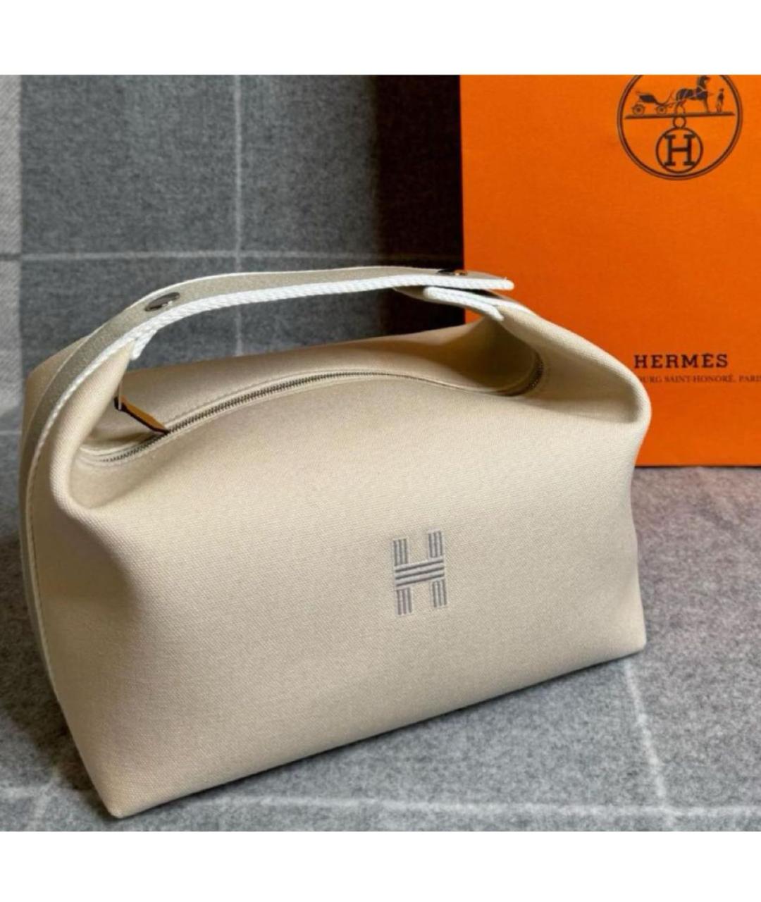 HERMES Белая тканевая косметичка, фото 2