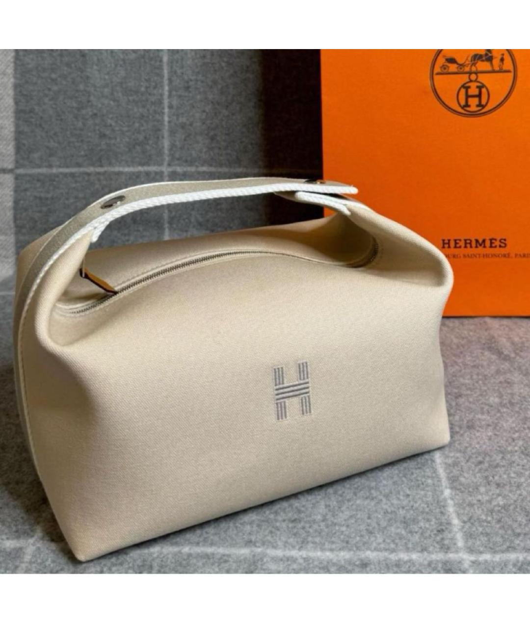 HERMES Бежевая тканевая косметичка, фото 2