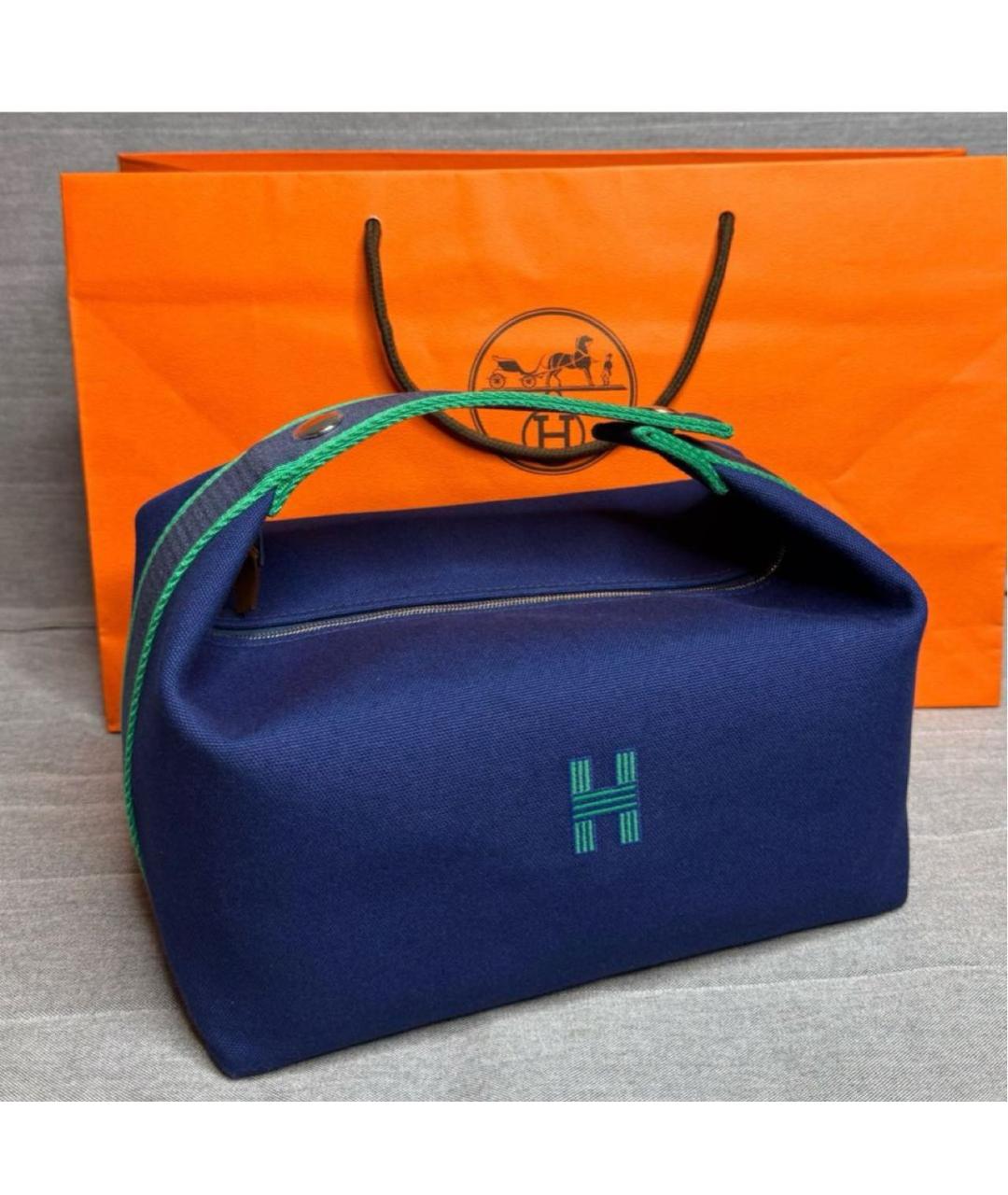 HERMES Синяя тканевая косметичка, фото 2