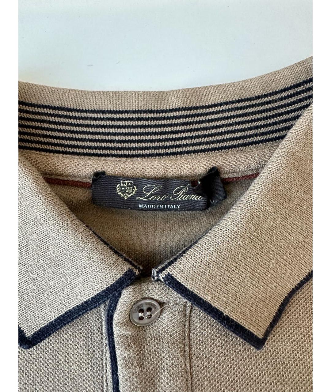 LORO PIANA Бежевое хлопко-эластановое поло с коротким рукавом, фото 5