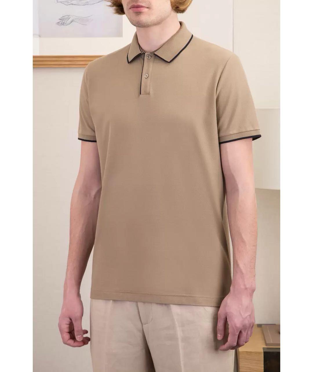 LORO PIANA Бежевое хлопко-эластановое поло с коротким рукавом, фото 7