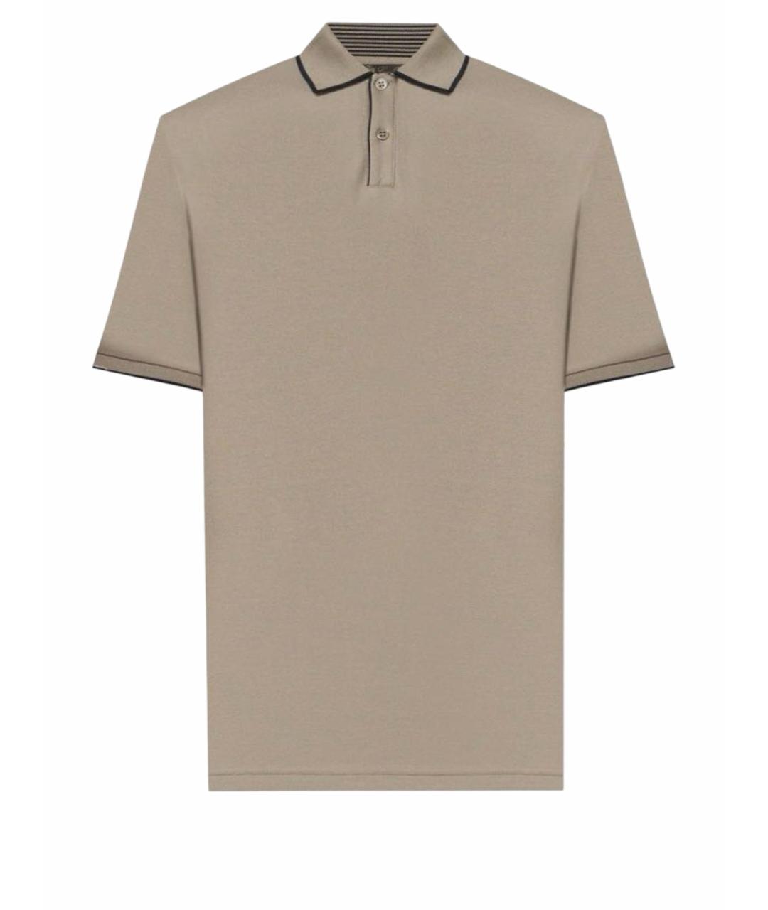 LORO PIANA Бежевое хлопко-эластановое поло с коротким рукавом, фото 1