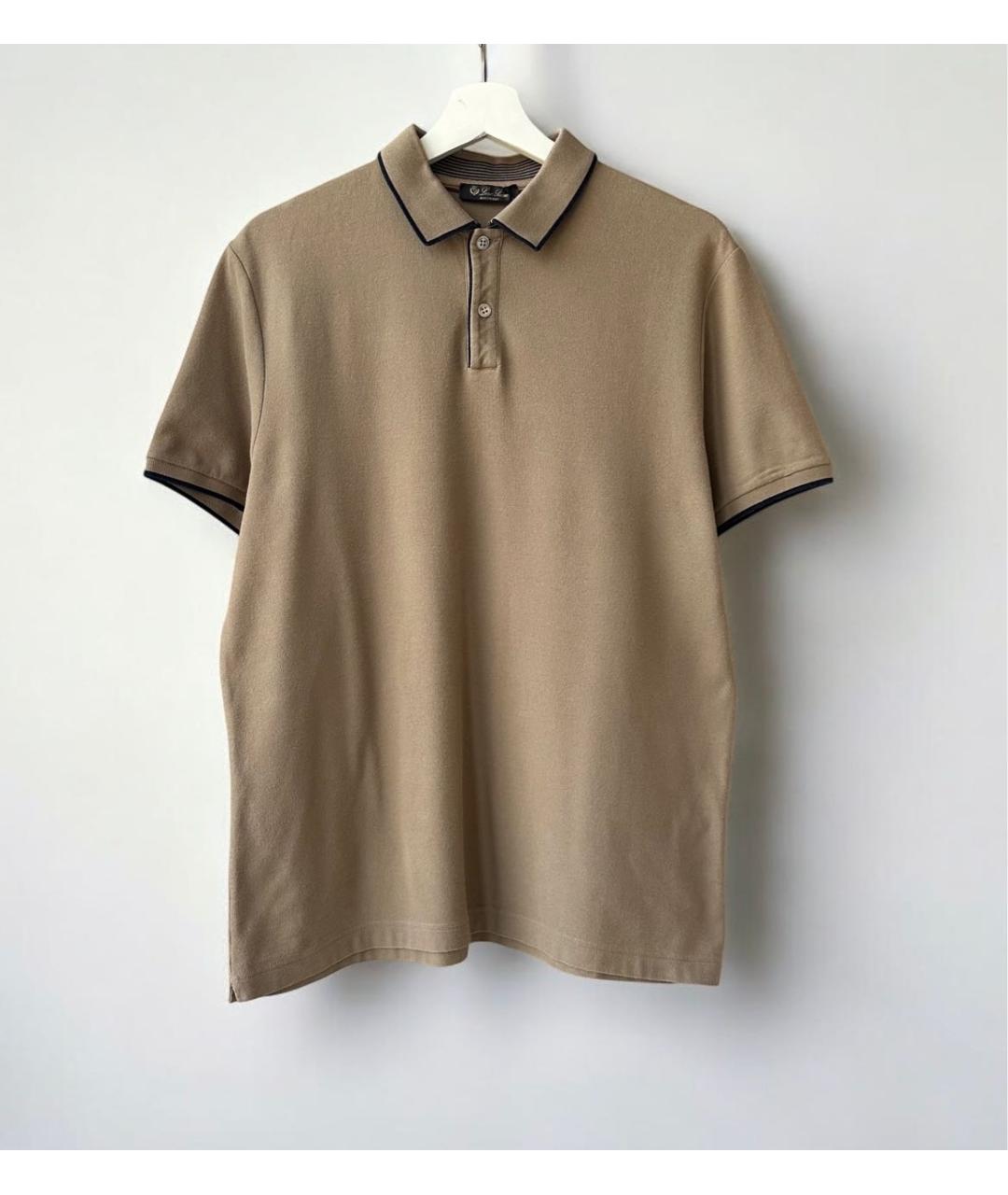 LORO PIANA Бежевое хлопко-эластановое поло с коротким рукавом, фото 2