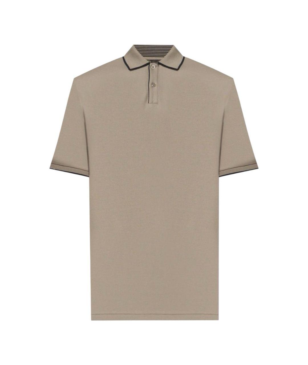 LORO PIANA Бежевое хлопко-эластановое поло с коротким рукавом, фото 9