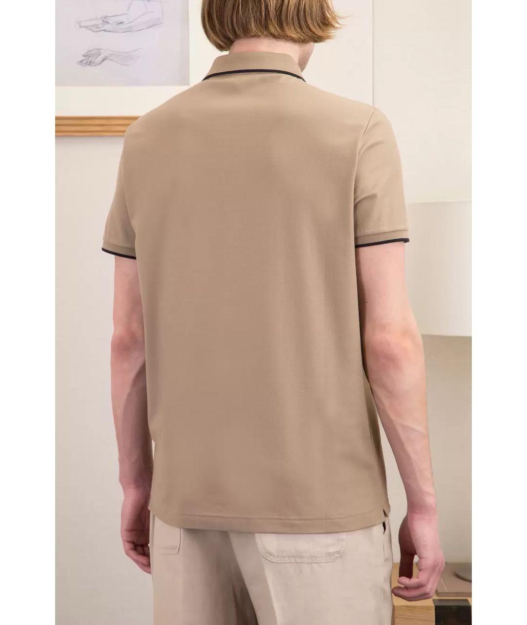 LORO PIANA Бежевое хлопко-эластановое поло с коротким рукавом, фото 8