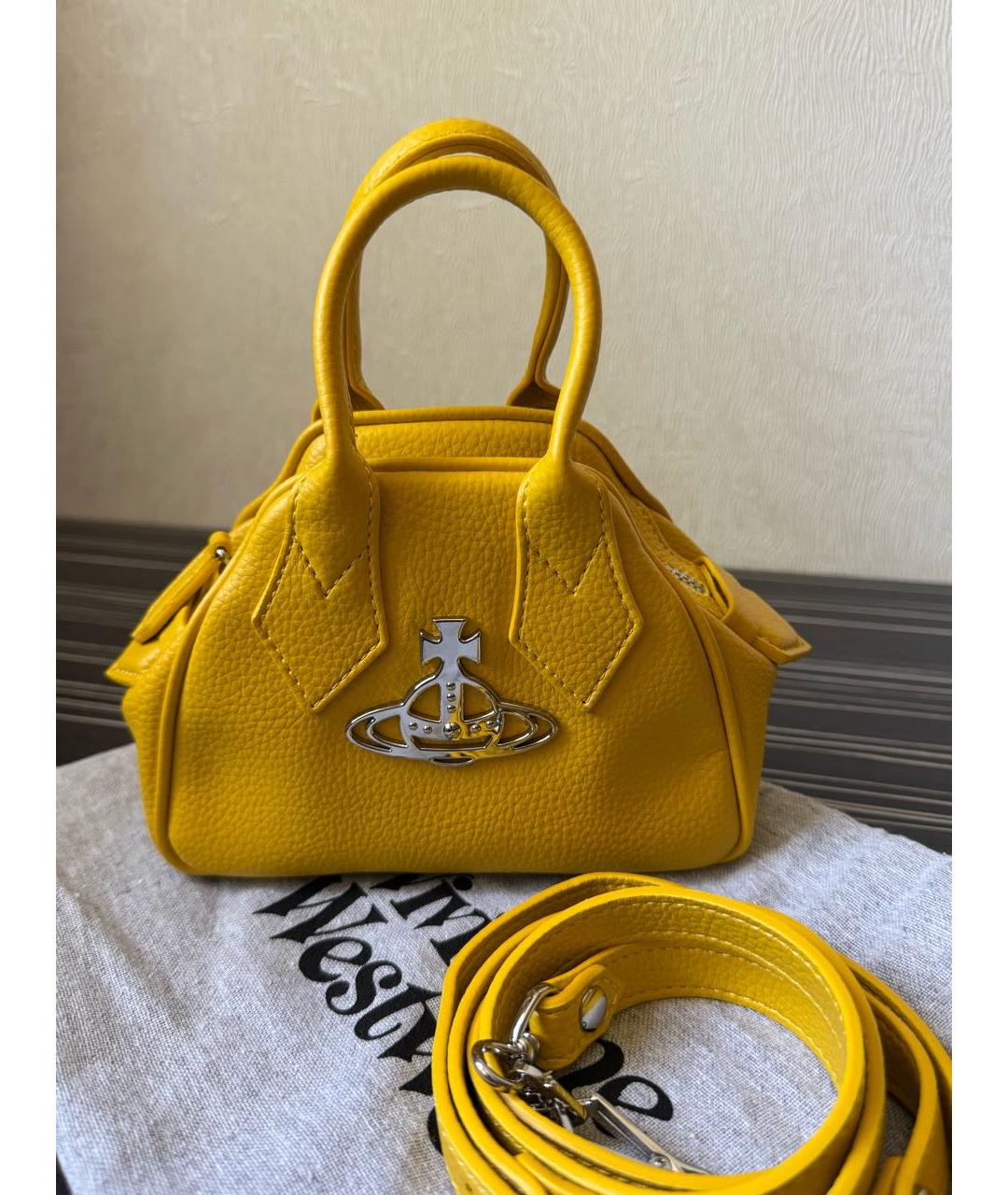 VIVIENNE WESTWOOD Желтая кожаная сумка с короткими ручками, фото 5