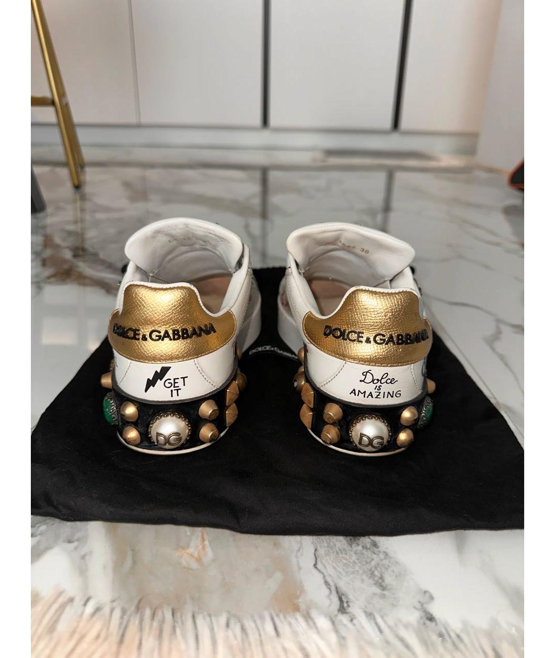 DOLCE&GABBANA Белые кожаные кеды, фото 3