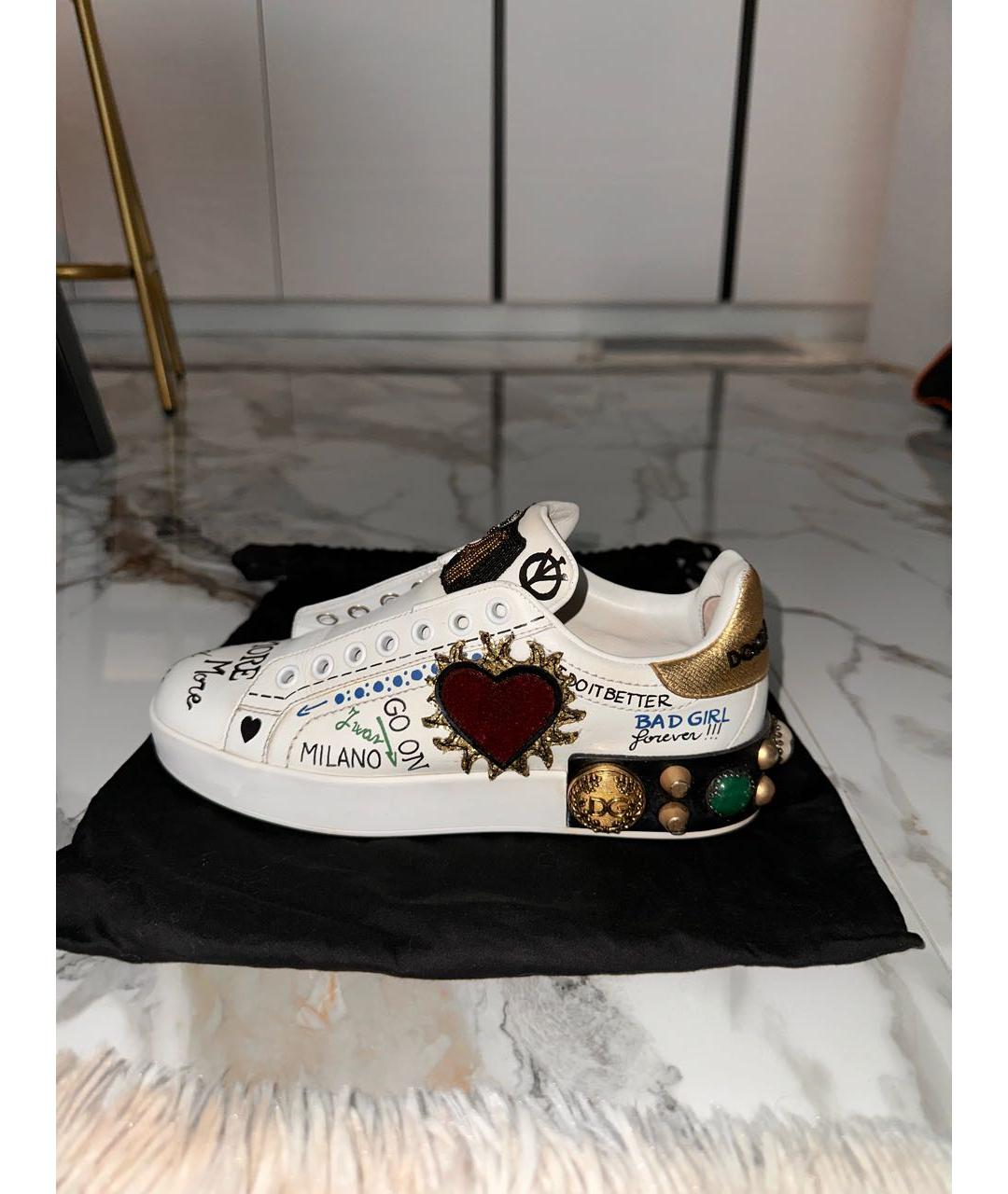 DOLCE&GABBANA Белые кожаные кеды, фото 5
