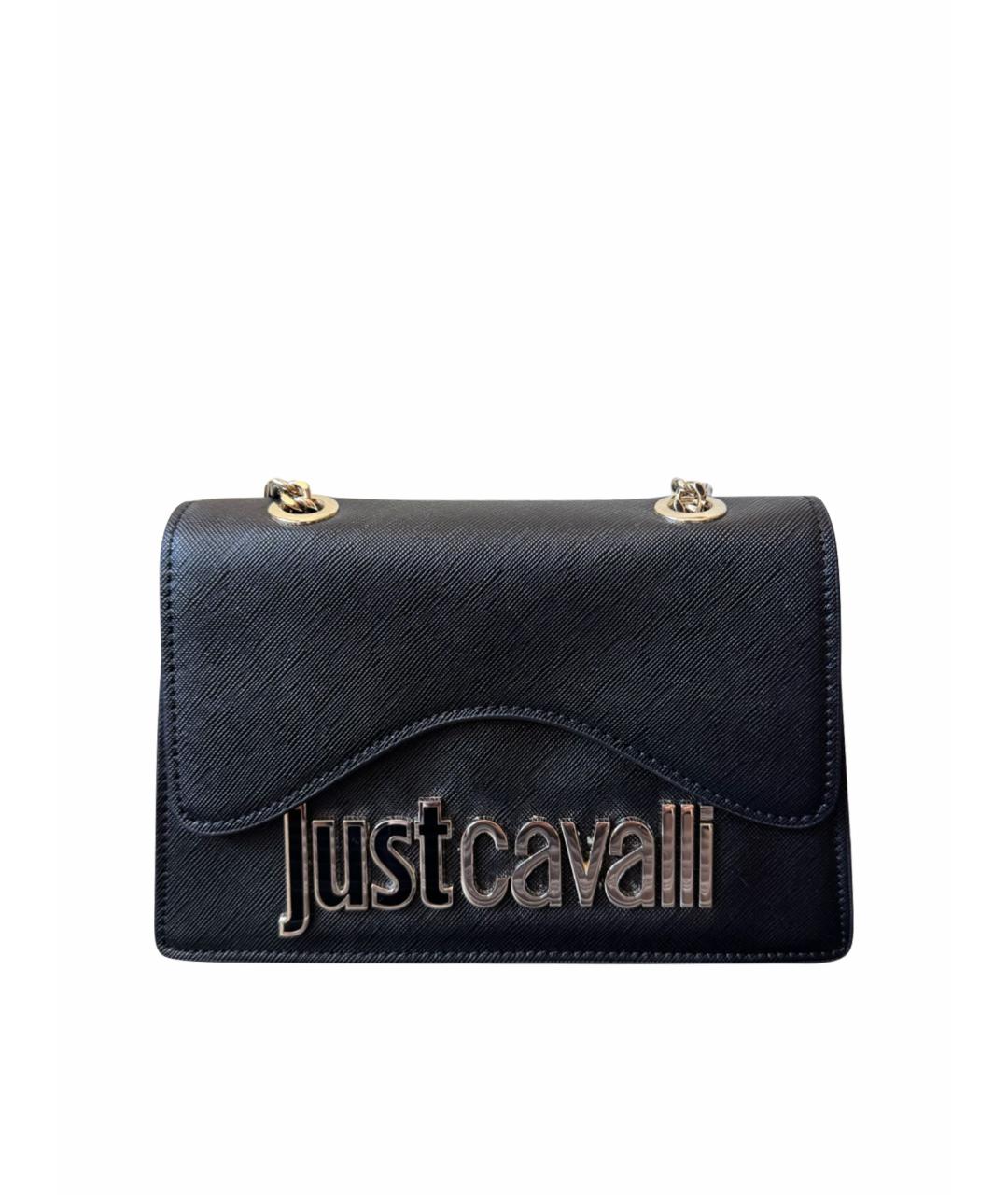 JUST CAVALLI Черная кожаная сумка через плечо, фото 1