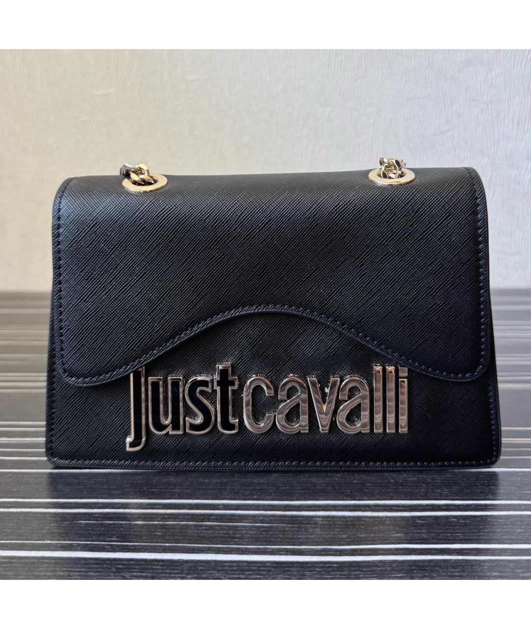 JUST CAVALLI Черная кожаная сумка через плечо, фото 9