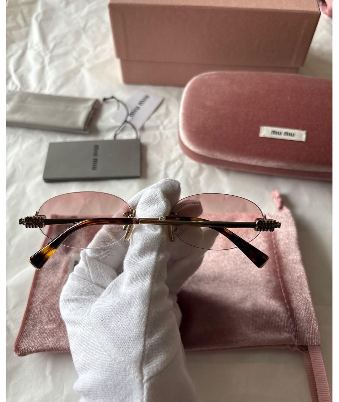 MIU MIU Розовые металлические солнцезащитные очки, фото 4