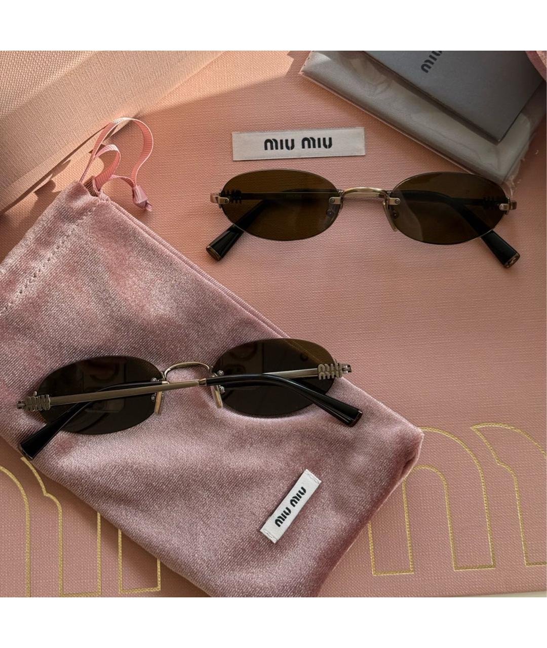 MIU MIU Золотые металлические солнцезащитные очки, фото 4