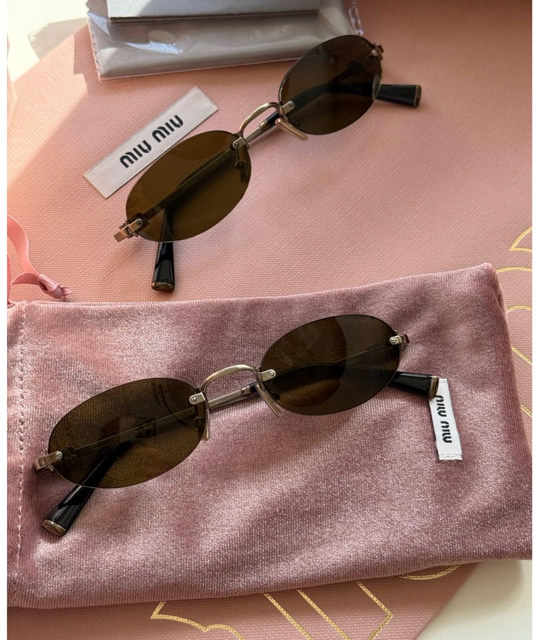 MIU MIU Золотые металлические солнцезащитные очки, фото 3