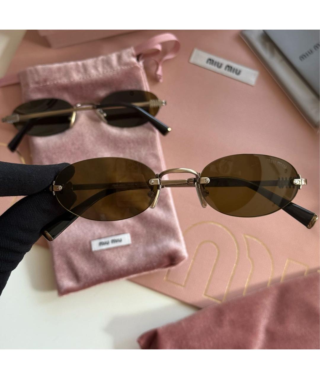 MIU MIU Золотые металлические солнцезащитные очки, фото 2